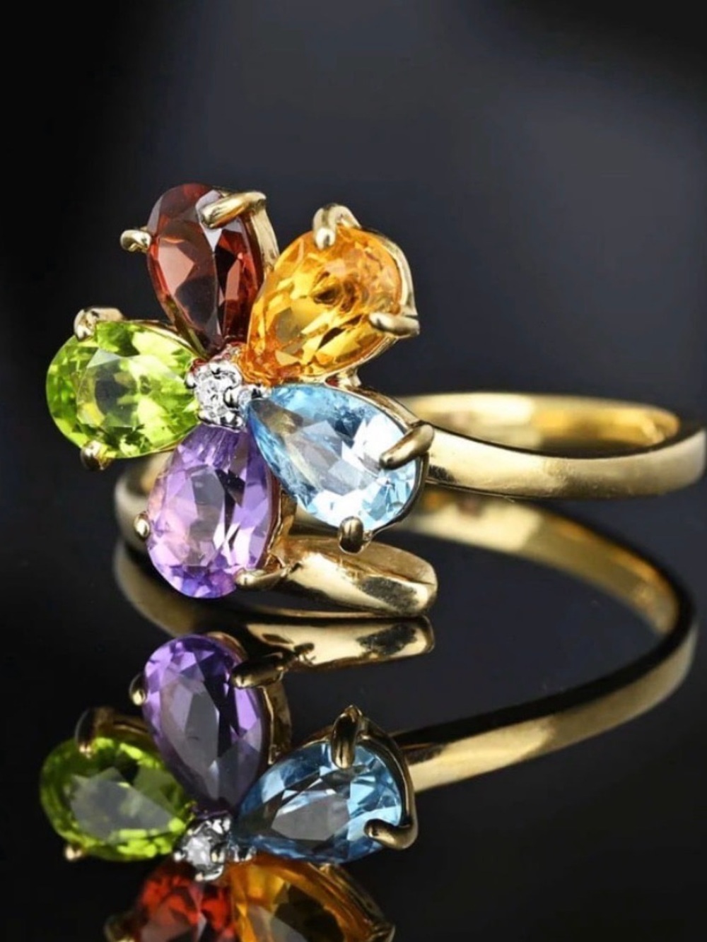 10K Multistone & Diamond Flower  8